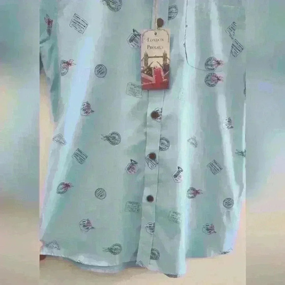 LONDON PRODIGY | Boys Ocean Blue Passport Print Short Sleeved Shirt - Picture 3 of 6